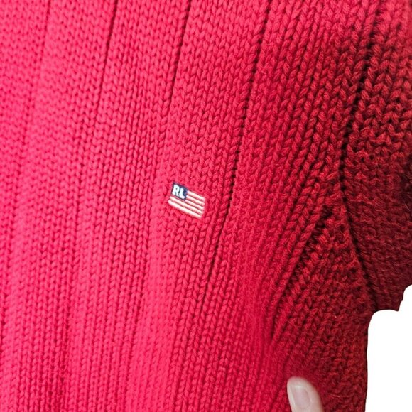 Vtg 90s Polo Ralph Lauren Flag Logo Red Cotton‎ Knit Pullover Sweater Mens Sz XL - Picture 14 of 15